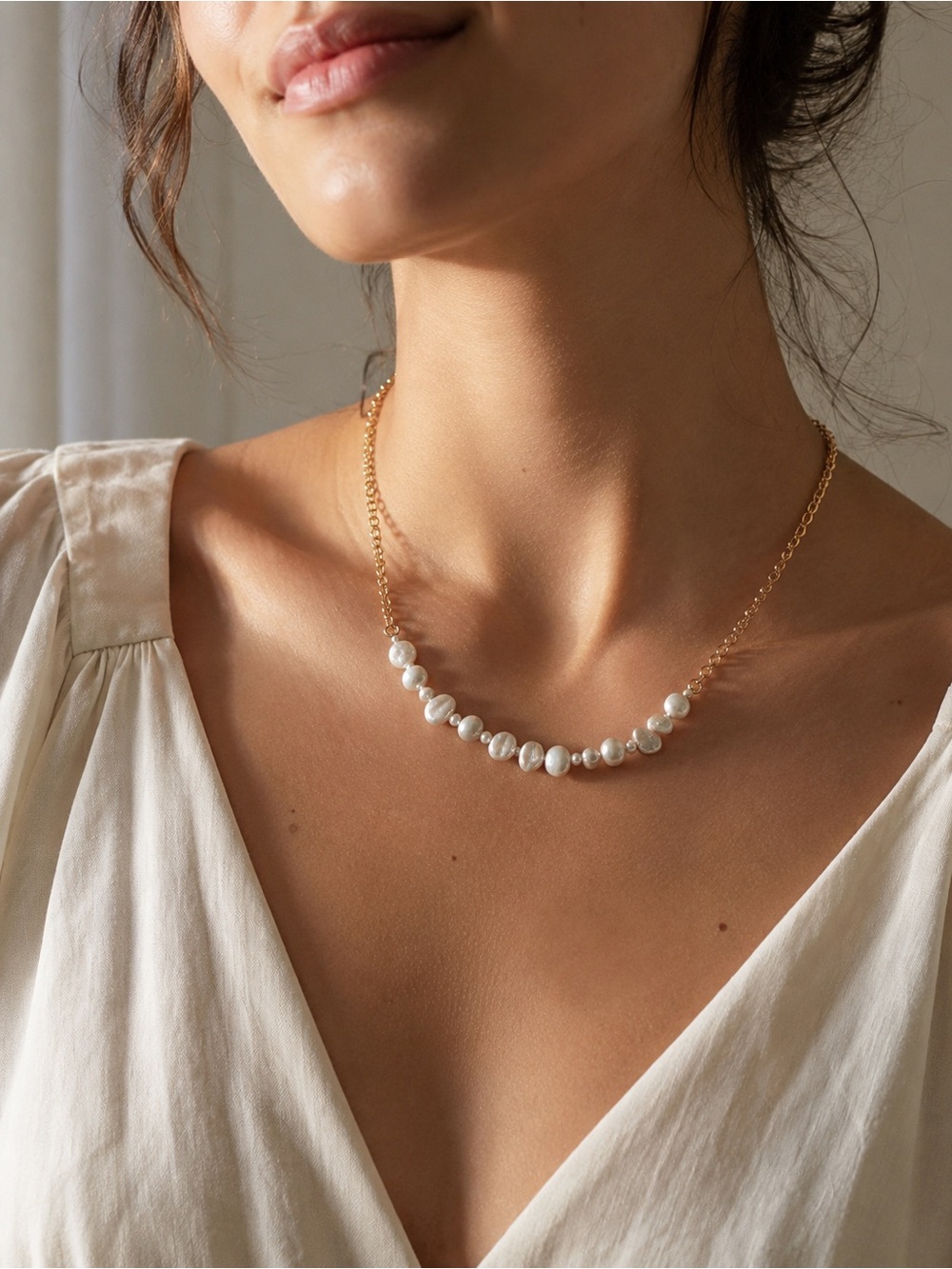 MAYAMAR Freshwater Pearl Gold Chain Necklace Adjustable Coastal Chic